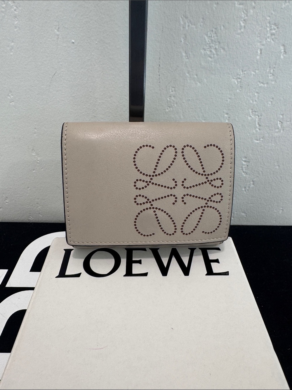 Loewe Taupe Perforated Anagram Compact Wallet